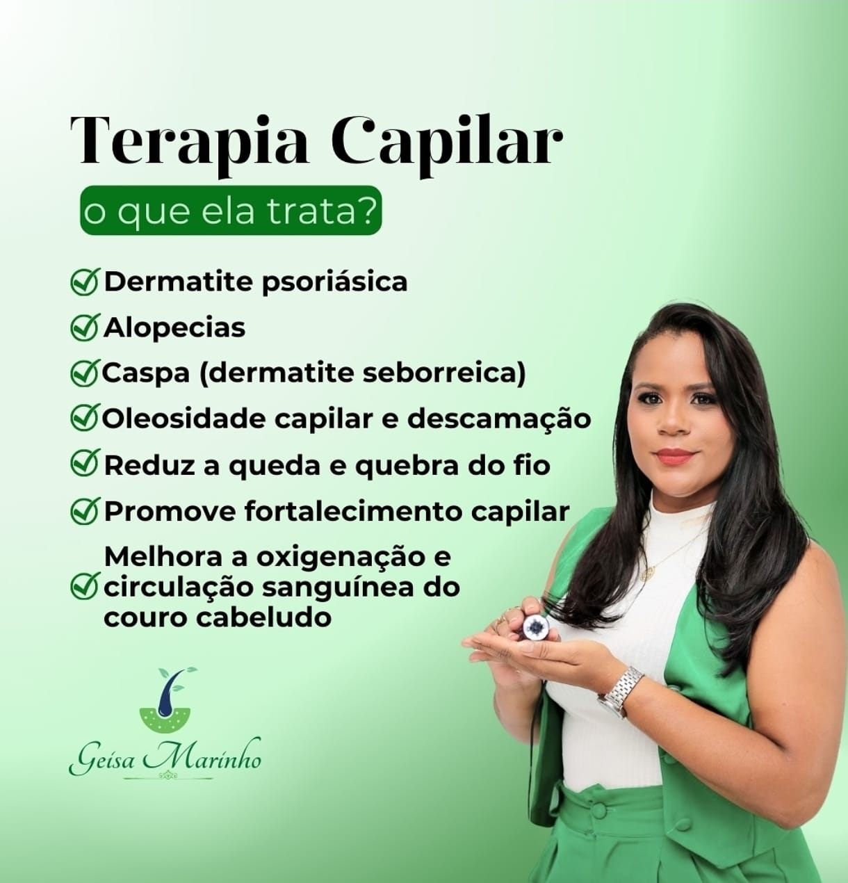 Terapia capilar: condições tratadas como dermatite, alopecia, caspa e queda